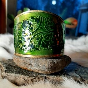 Brass & Green Enamel Cuff Bracelet